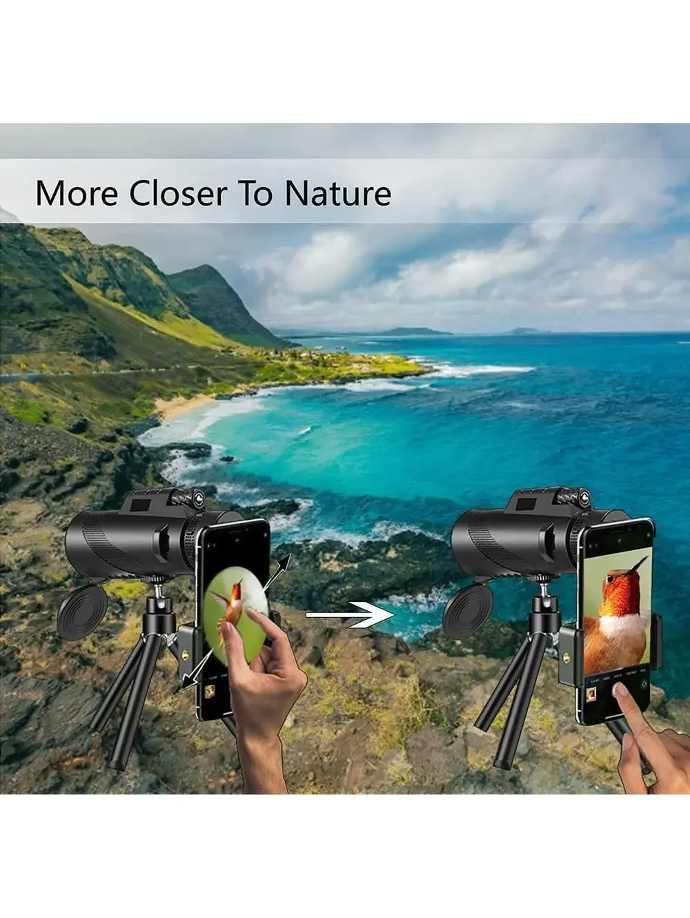 Monocular-Telescope 80x100 High Powered Monocular w/ Smartphone Adapter & Tripod